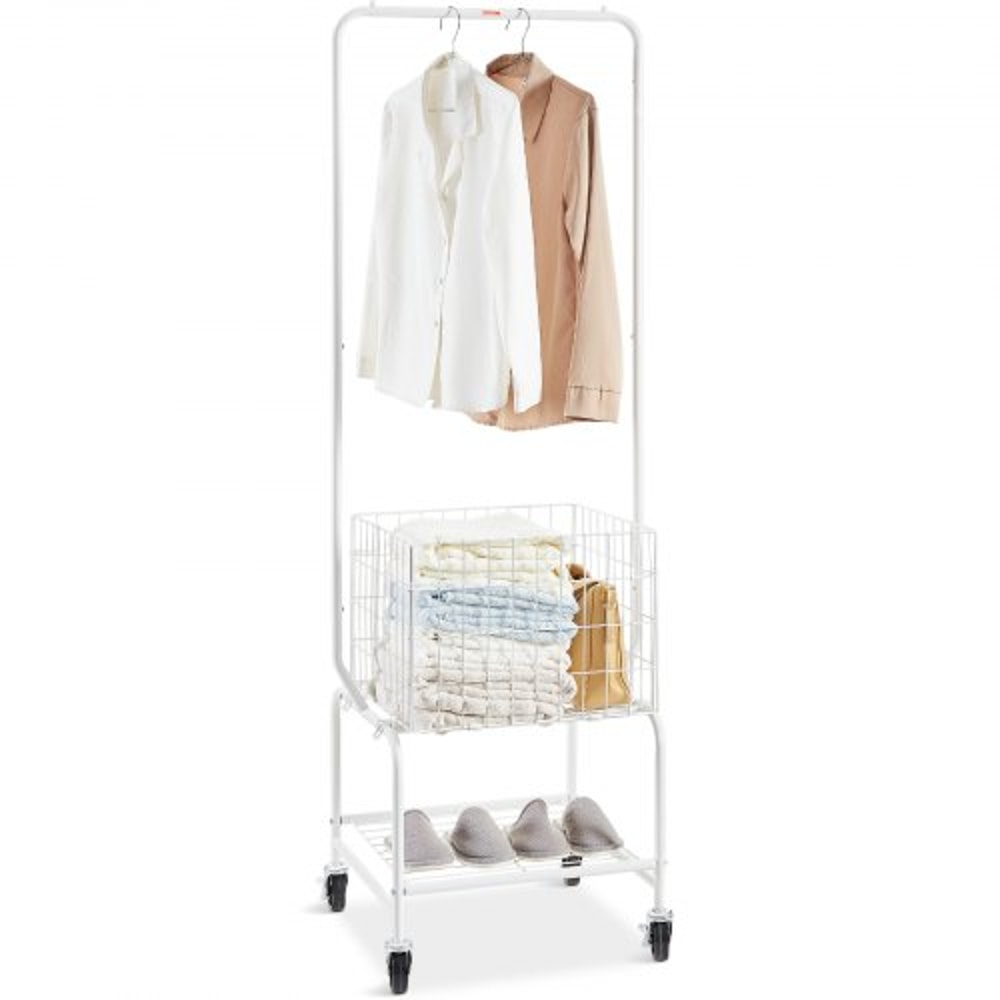 Metal Rolling Laundry Cart With Adjustable Garment Rack Wheels Heavy Duty Laundry Organizer 0