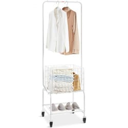 metal rolling laundry cart with adjustable garment rack & wheels heavy duty laundry organizer