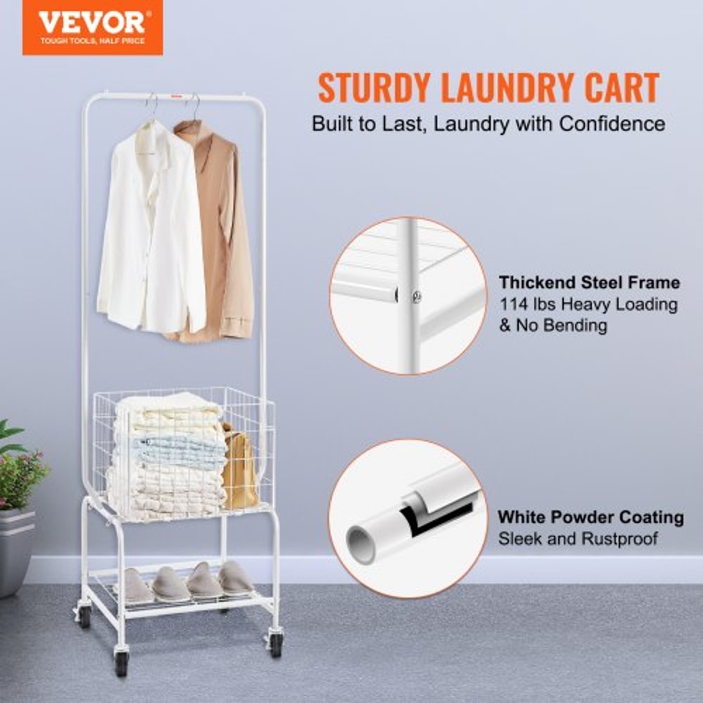 Metal Rolling Laundry Cart With Adjustable Garment Rack Wheels Heavy Duty Laundry Organizer 1