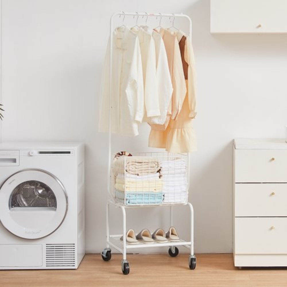 Metal Rolling Laundry Cart With Adjustable Garment Rack Wheels Heavy Duty Laundry Organizer 6