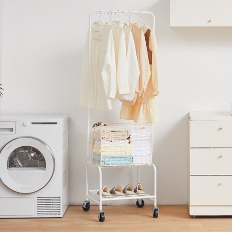Metal Rolling Laundry Cart With Adjustable Garment Rack Wheels Heavy Duty Laundry Organizer 6