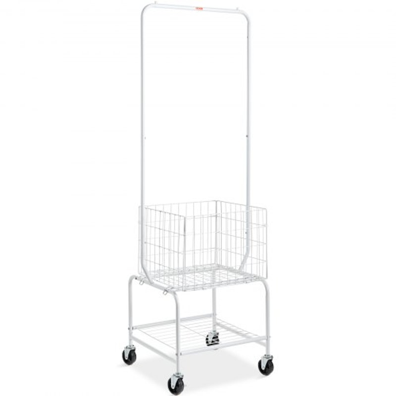 Metal Rolling Laundry Cart With Adjustable Garment Rack Wheels Heavy Duty Laundry Organizer 7