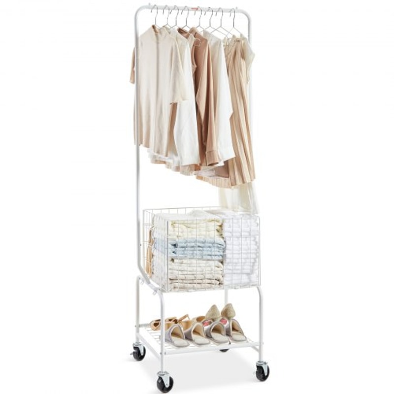Metal Rolling Laundry Cart With Adjustable Garment Rack Wheels Heavy Duty Laundry Organizer 9