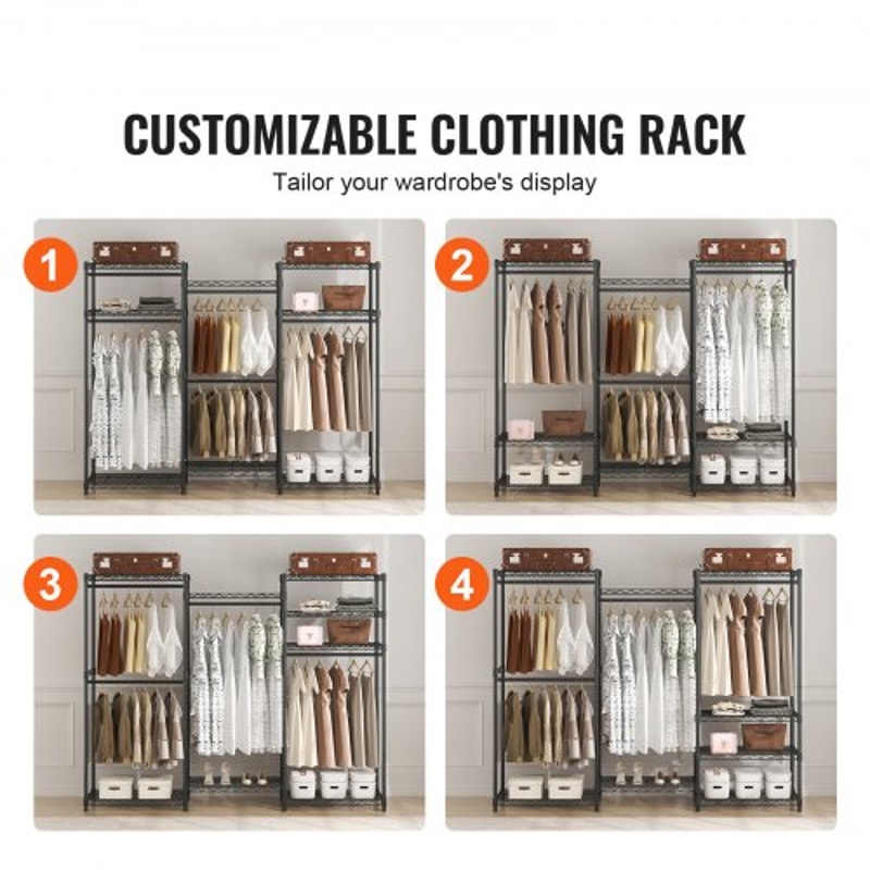Premium Heavy Duty Clothes Rack Adjustable Rolling Garment Rack With 4 Rods 8 Shelves 2