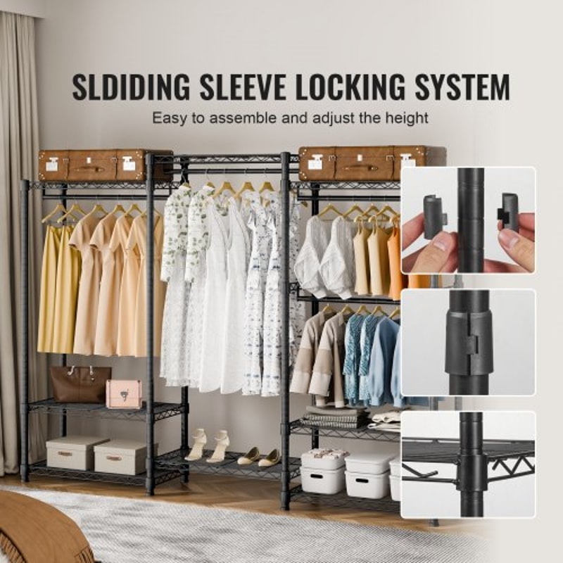 Premium Heavy Duty Clothes Rack Adjustable Rolling Garment Rack With 4 Rods 8 Shelves 4