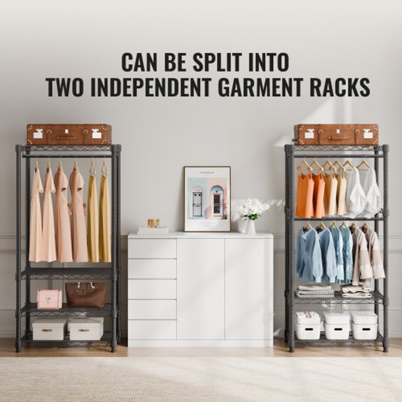 Premium Heavy Duty Clothes Rack Adjustable Rolling Garment Rack With 4 Rods 8 Shelves 5