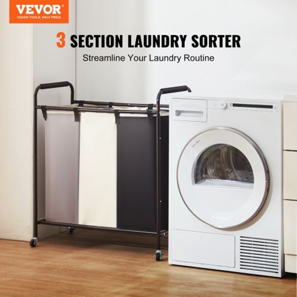 Heavy Duty 3 Section Laundry Sorter Cart With Lockable Wheels Rolling Laundry Organizer Storage Ha 1