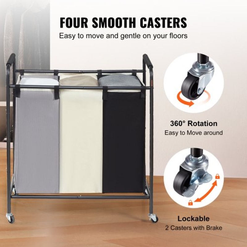 Heavy Duty 3 Section Laundry Sorter Cart With Lockable Wheels Rolling Laundry Organizer Storage Ha 4
