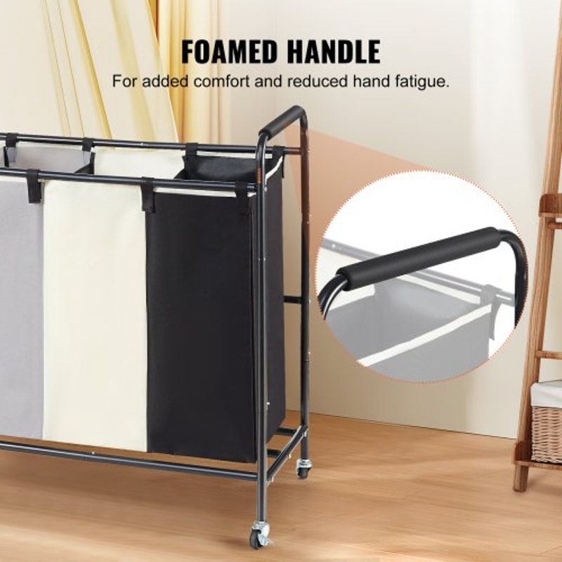 Heavy Duty 3 Section Laundry Sorter Cart With Lockable Wheels Rolling Laundry Organizer Storage Ha 5