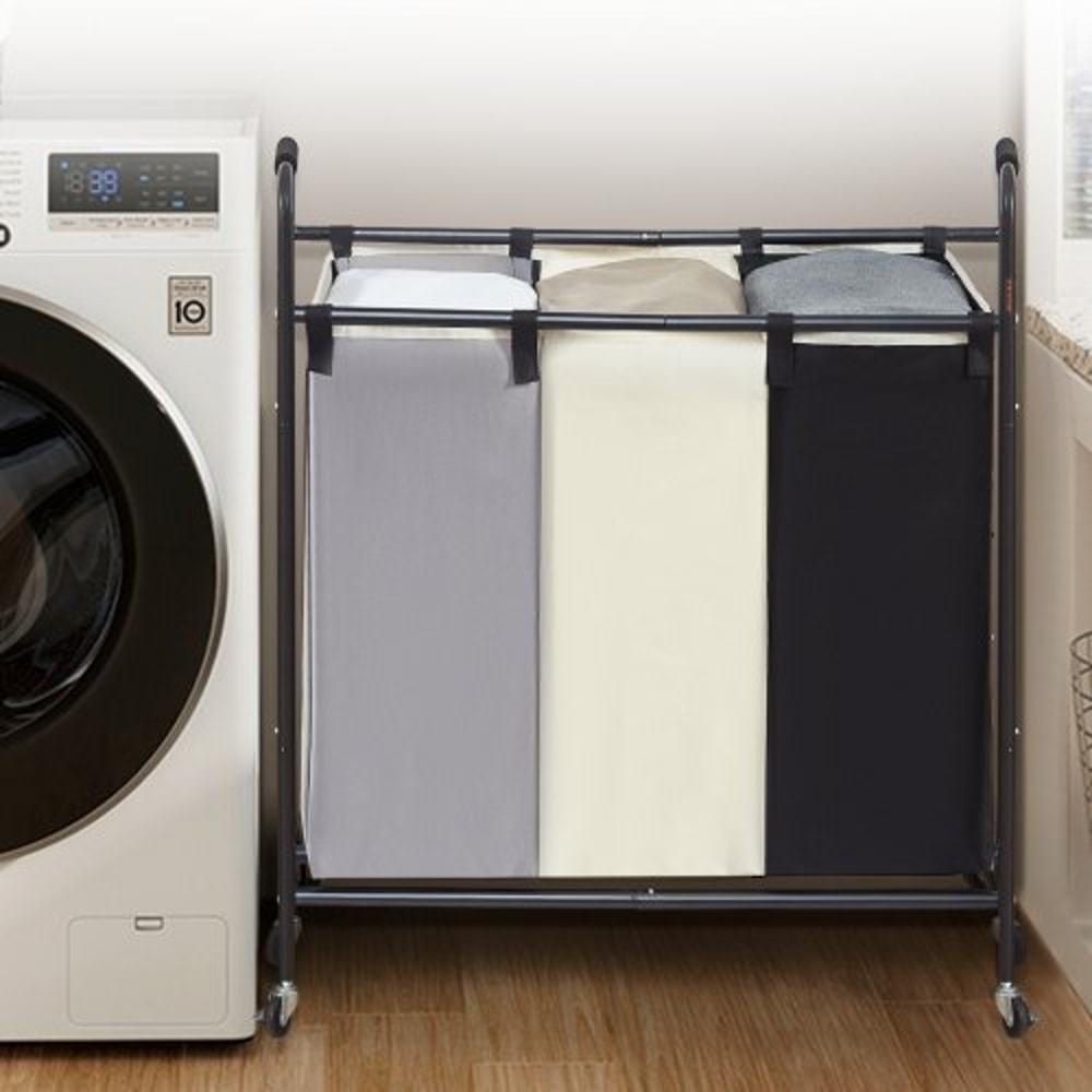 Heavy Duty 3 Section Laundry Sorter Cart With Lockable Wheels Rolling Laundry Organizer Storage Ha 6