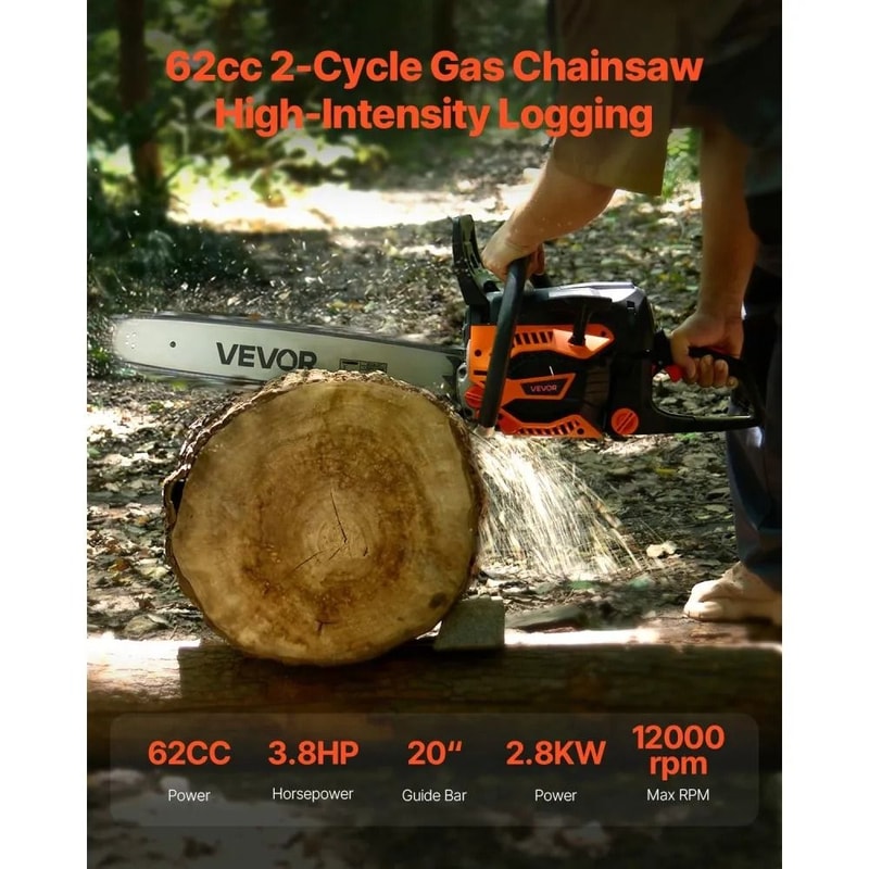 Gas Powered Chainsaw Gas Chainsaw High HP Power Chain Saw NonSlip Handle Dual Fuel Tanks For Wood C 3