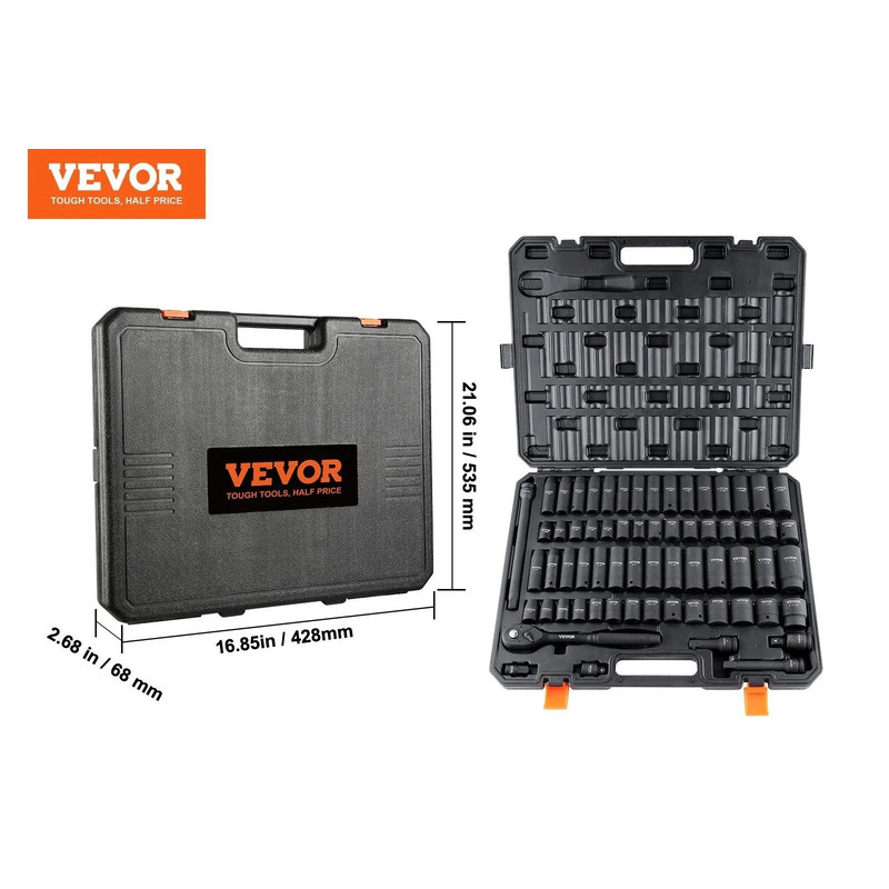 Socket Set SAE And Metric Drive Impact Socket Set CrV Alloy Steel Rugged Construction Storage Case 6
