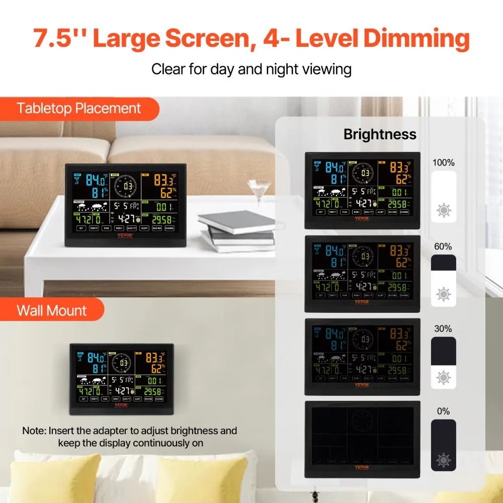 Home Weather Station Indoor Outdoor WiFi Weather Station Color Display Solar Wireless Outdoor Senso 3