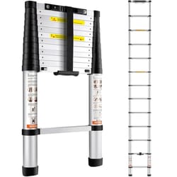 aluminum telescopic ladder, collapsible extension ladder, one-button retraction, high lbs capacity, non-slip fee