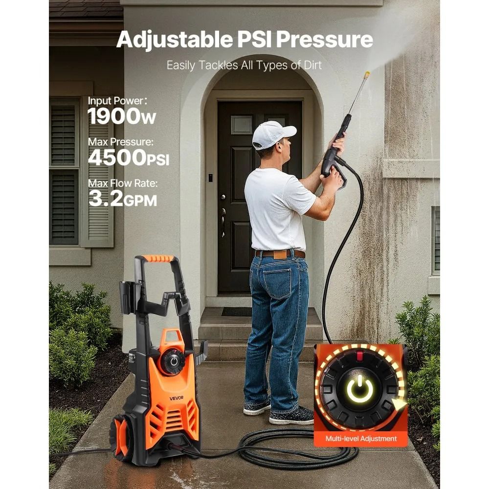 High Power Electric Pressure Washer Adjustable Pressure Quick Connect Nozzles Ideal For Cars Fences 1