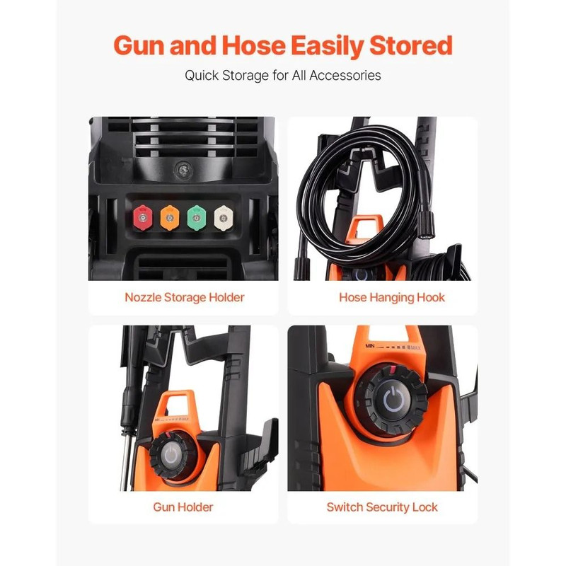 High Power Electric Pressure Washer Adjustable Pressure Quick Connect Nozzles Ideal For Cars Fences 4