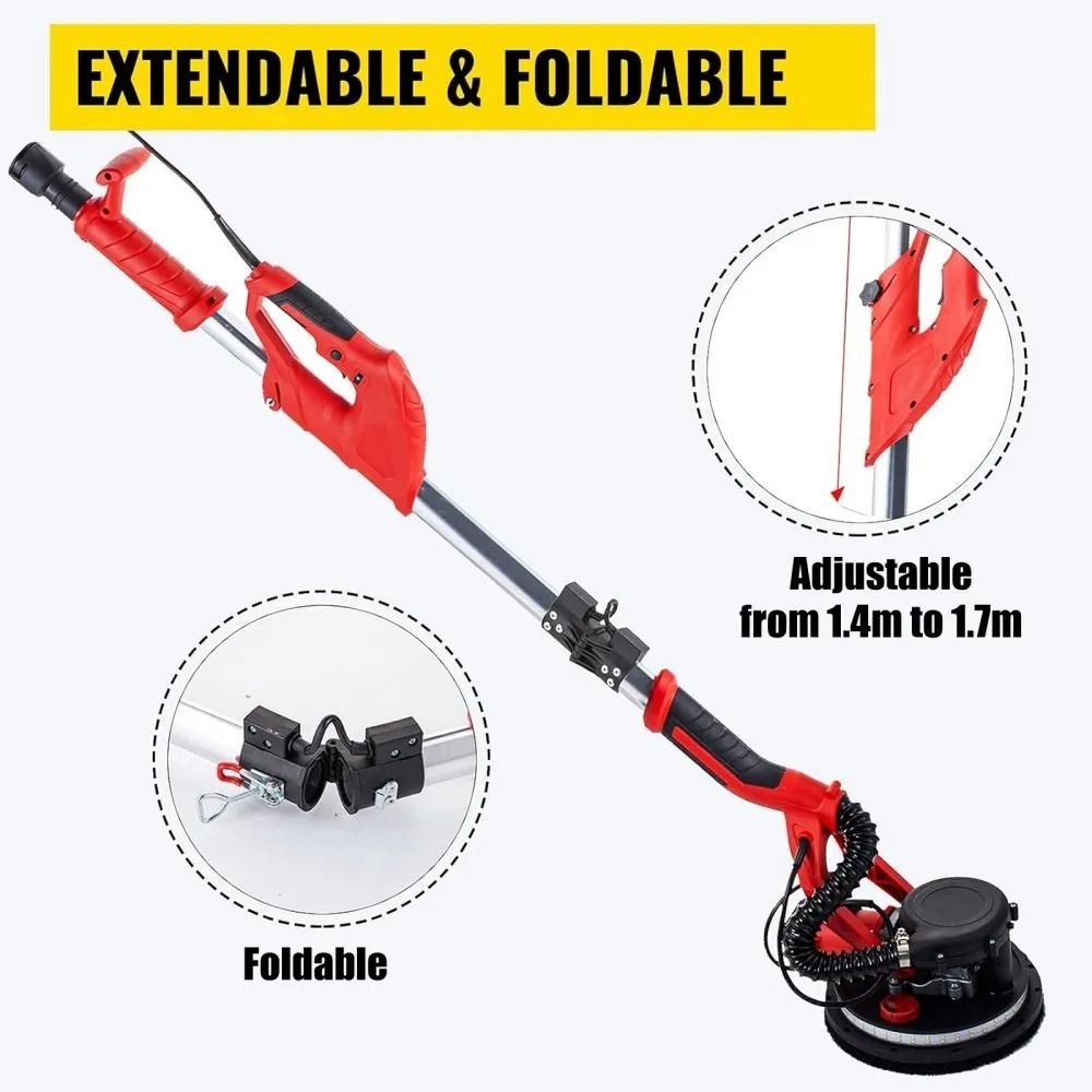 Electric Drywall Sander Foldable Sheetrock Sander With Telescope Handle Variable Speed RPM Wall San 2