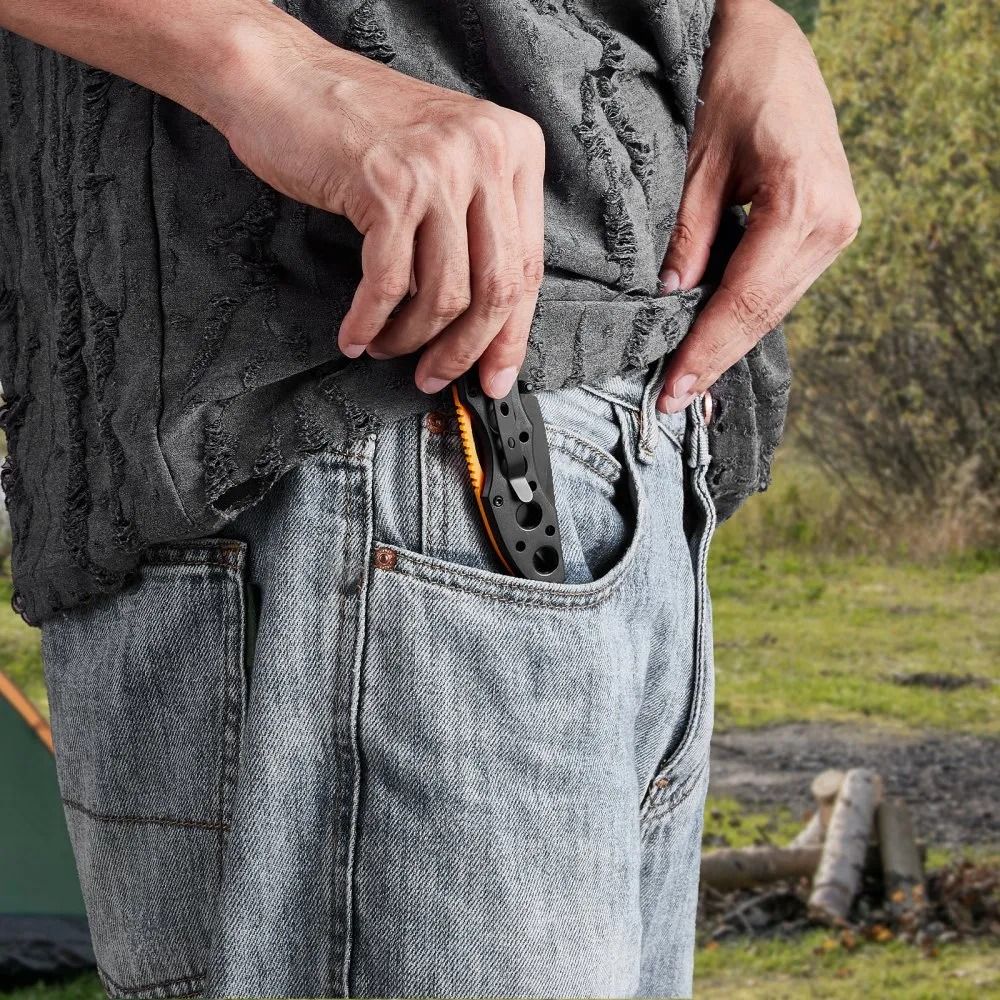 Folding Pocket Knife Blade Aluminum Handle Sharp EDC Camping Hiking Knife Lightweight Self Defense 5