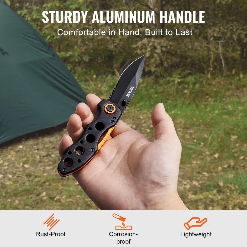 Folding Pocket Knife Blade Aluminum Handle Sharp EDC Camping Hiking Knife Lightweight Self Defense 3