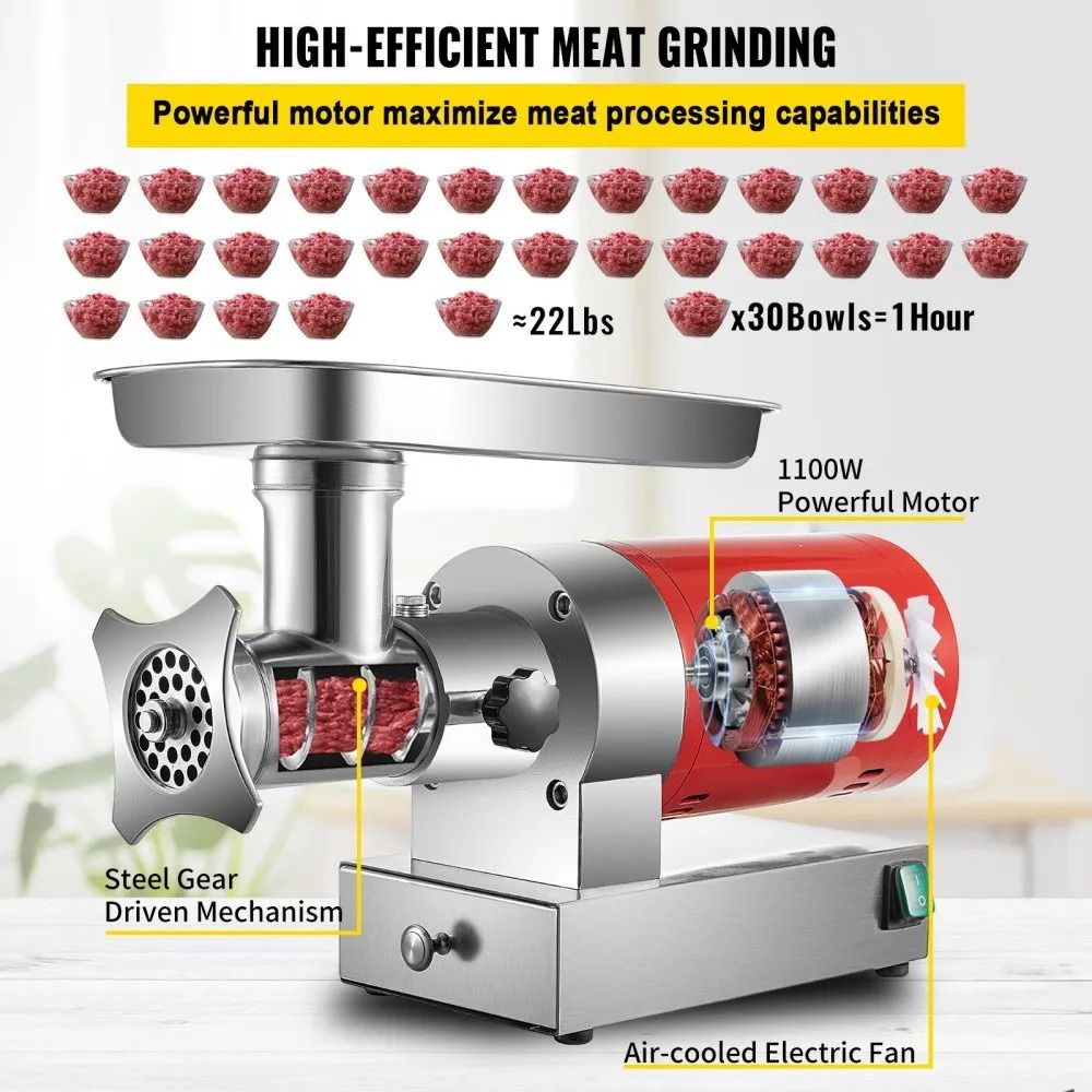 Electric Meat Grinder Hour Meat Mincer HP Heavy Duty Grinder With Grinding Plates Sausage Maker 7
