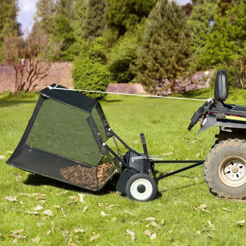 Heavy Duty Pull Behind Lawn Sweeper Adjustable Height Yard Collector Leaf And Grass Sweeper 6