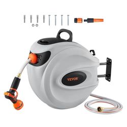 automatic retractable garden hose reel, 100 ft x 1/2 inch, wall mounted hose reel, 180° swivel bracket, slow return syst