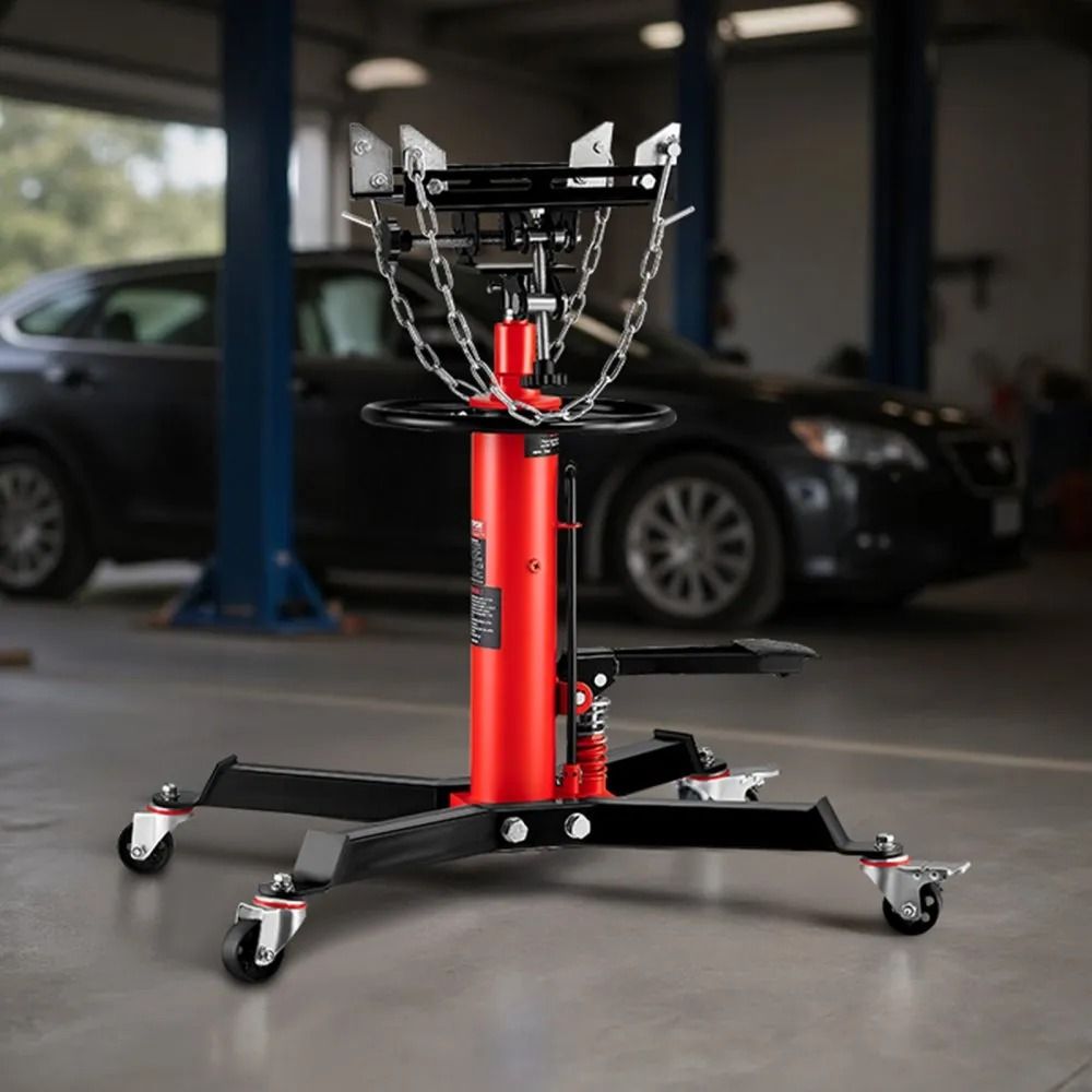 Hydraulic Telescopic Transmission Jack Stage Floor Lift Stand Foot Pedal Operation Swivel Caster Sh