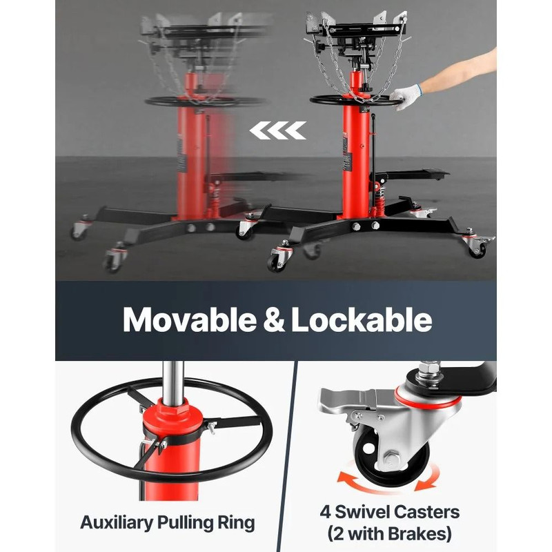 Hydraulic Telescopic Transmission Jack Stage Floor Lift Stand Foot Pedal Operation Swivel Caster Sh