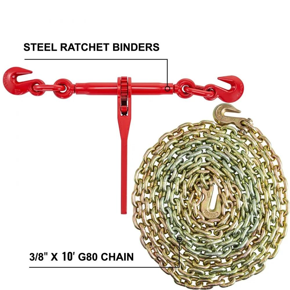 Ratchet Binders And Chains Chain And Binder Kit High Working Strength Chains With Hooks For Hauling 4