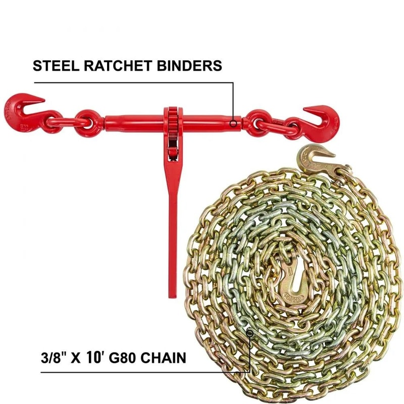Ratchet Binders And Chains Chain And Binder Kit High Working Strength Chains With Hooks For Hauling 4