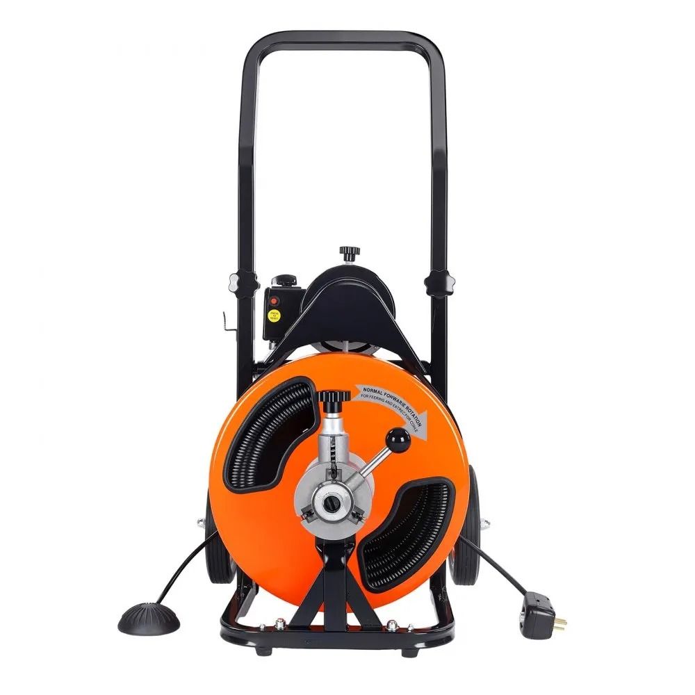 Electric Drain Auger Powerful Sewer Cleaner Machine With Auto Feed Interchangeable Cutters Air Foot 7