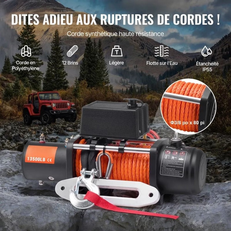 Electric Winch For Truck Synthetic Rope Wireless And Wired Control Heavy Duty For OffRoad SUV Jeep 2