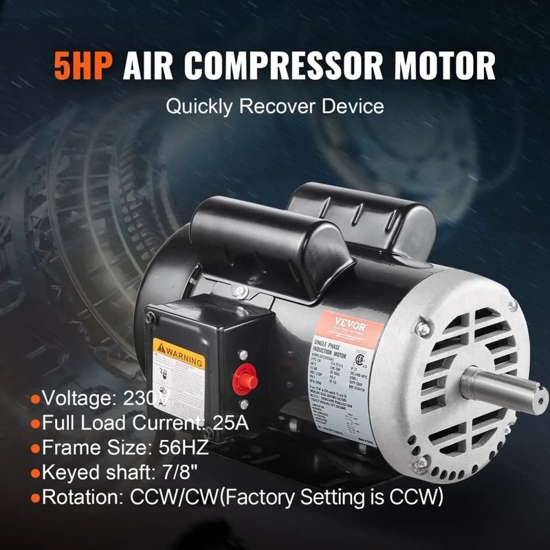 Single Phase Air Compressor Motor Amps HZ Frame CCWCW Rotation 5