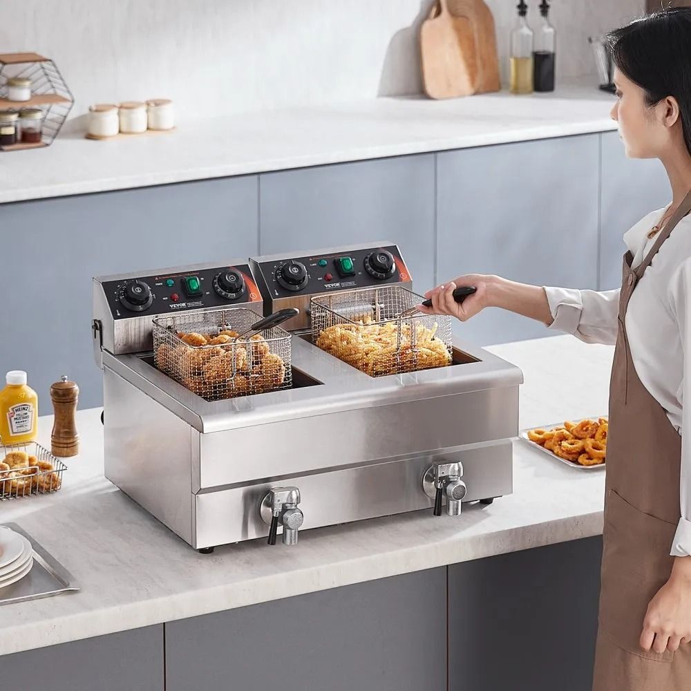 Dual Tank Commercial Electric Deep Fryer Oil Fryer With Basket Stainless Steel Countertop Fryer Ti 4