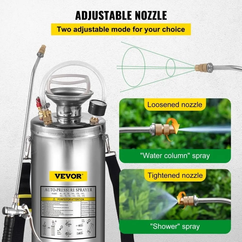 Hand Pump Sprayer Stainless Steel Adjustable Nozzle Sprayer With Safety Valve Pressure Gauge Set Wi 3