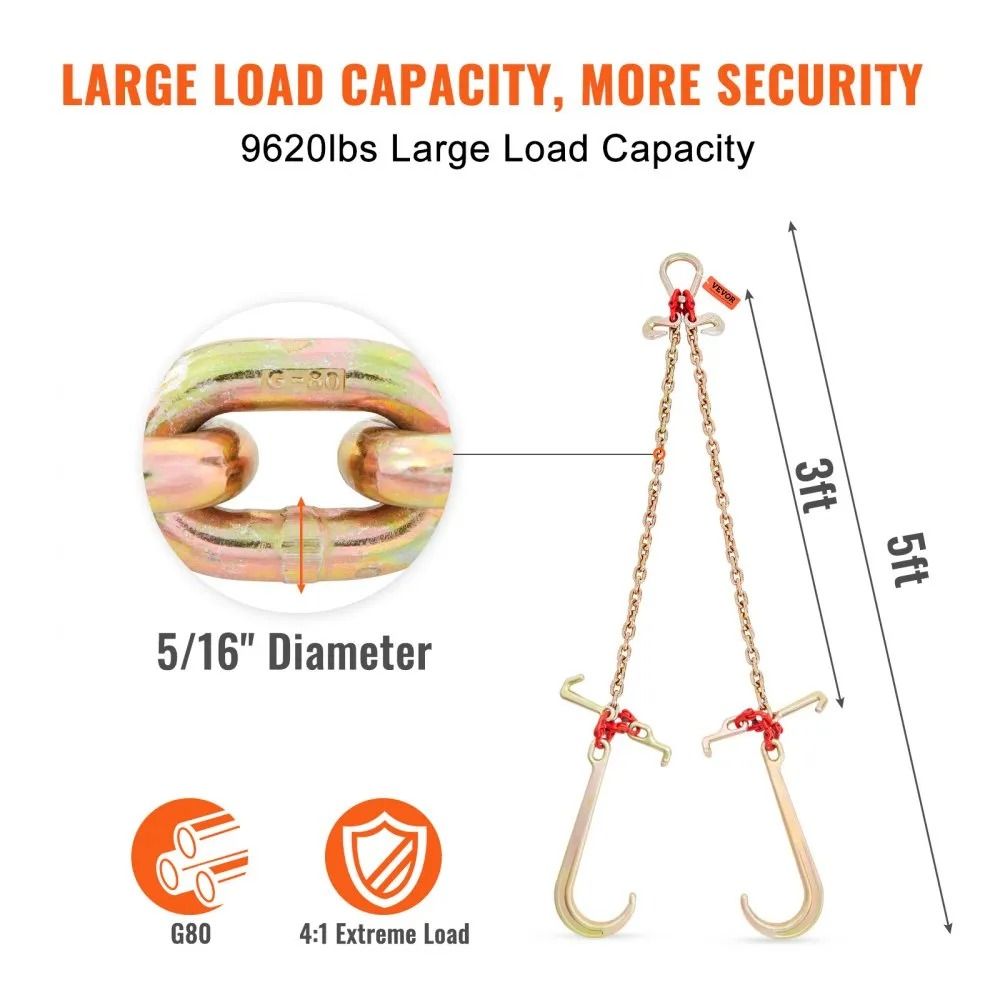 DOT Certified V Chain Bridle High Lbs Working Load Limit Tow Chain Galvanized Coating Manganese Ste