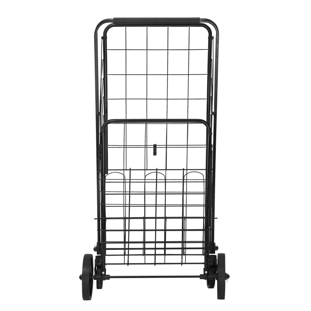 Heavy Duty Folding Shopping Cart Large Capacity Jumbo Grocery Cart With Dual Baskets 360 Swivel Whe 7