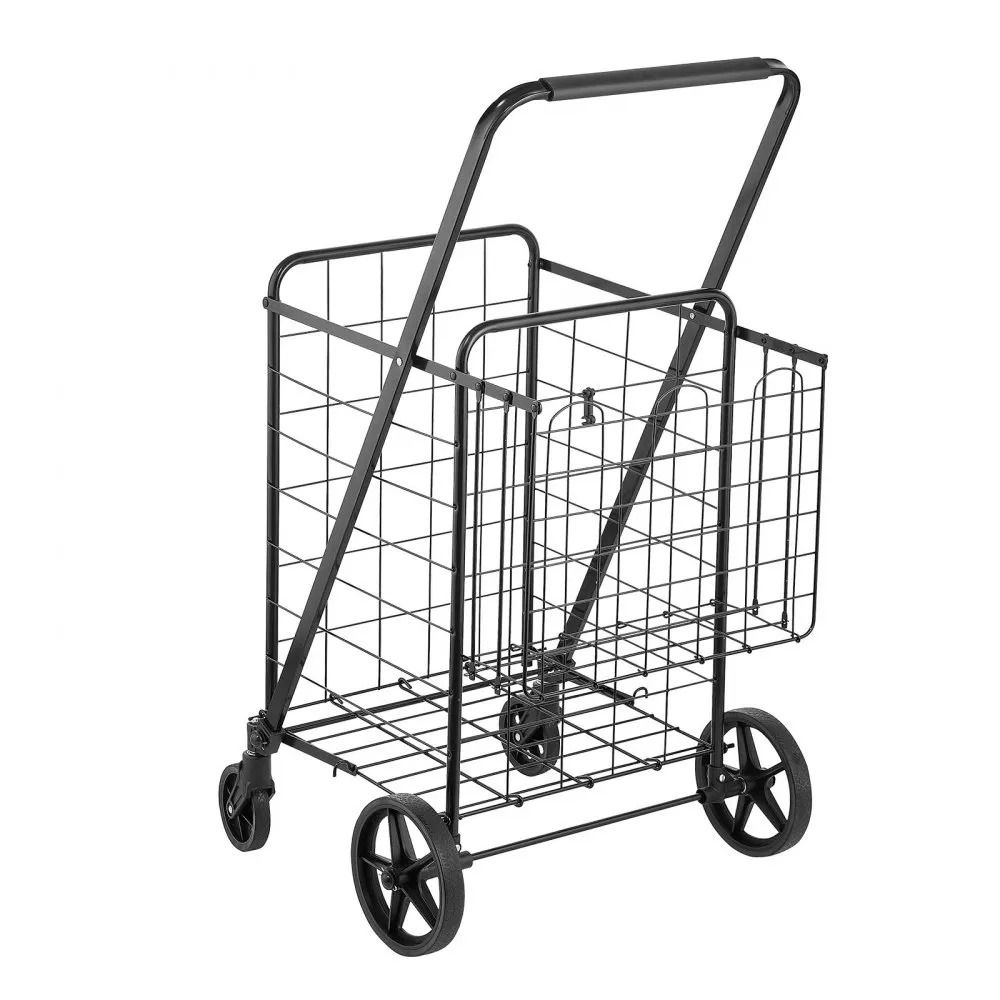 Heavy Duty Folding Shopping Cart Large Capacity Jumbo Grocery Cart With Dual Baskets 360 Swivel Whe 8