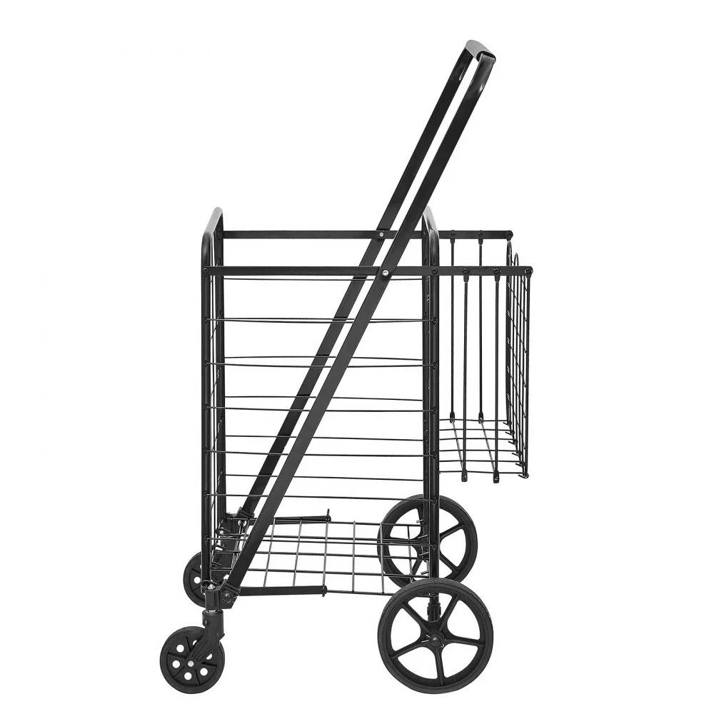Heavy Duty Folding Shopping Cart Large Capacity Jumbo Grocery Cart With Dual Baskets 360 Swivel Whe 9