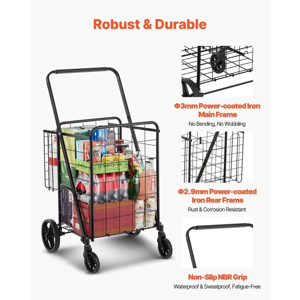 Heavy Duty Folding Shopping Cart Large Capacity Jumbo Grocery Cart With Dual Baskets 360 Swivel Whe 6