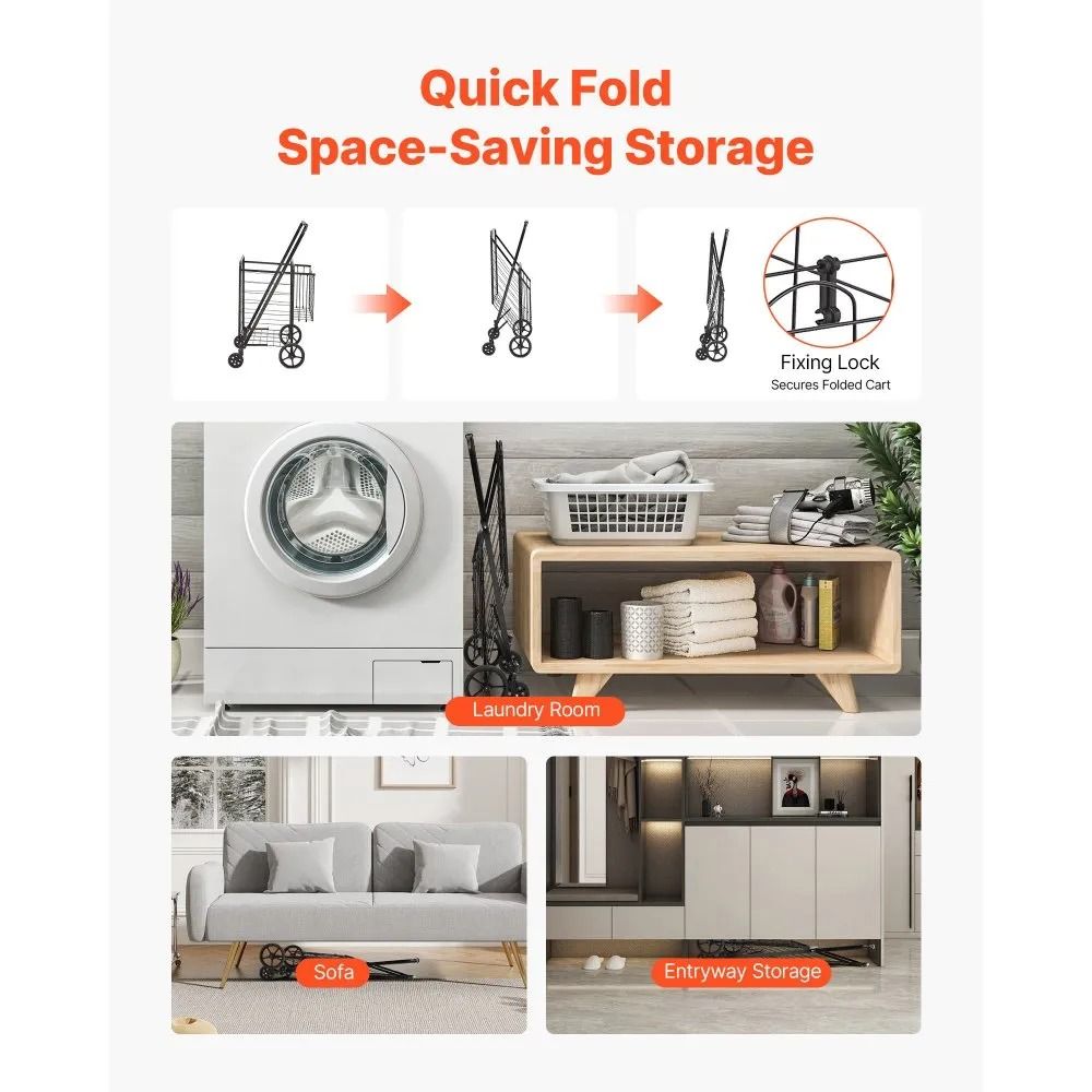 Heavy Duty Folding Shopping Cart Large Capacity Jumbo Grocery Cart With Dual Baskets 360 Swivel Whe 5