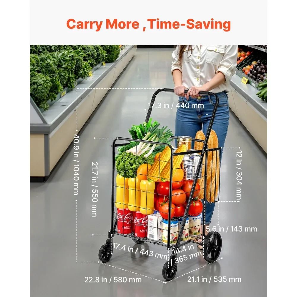 Heavy Duty Folding Shopping Cart Large Capacity Jumbo Grocery Cart With Dual Baskets 360 Swivel Whe 3