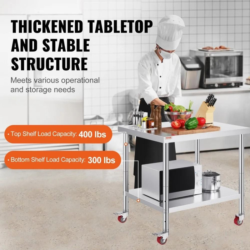 Heavy Duty Stainless Steel Work Table High LBS Load Commercial Prep Table Adjustable Shelf Levels R 1