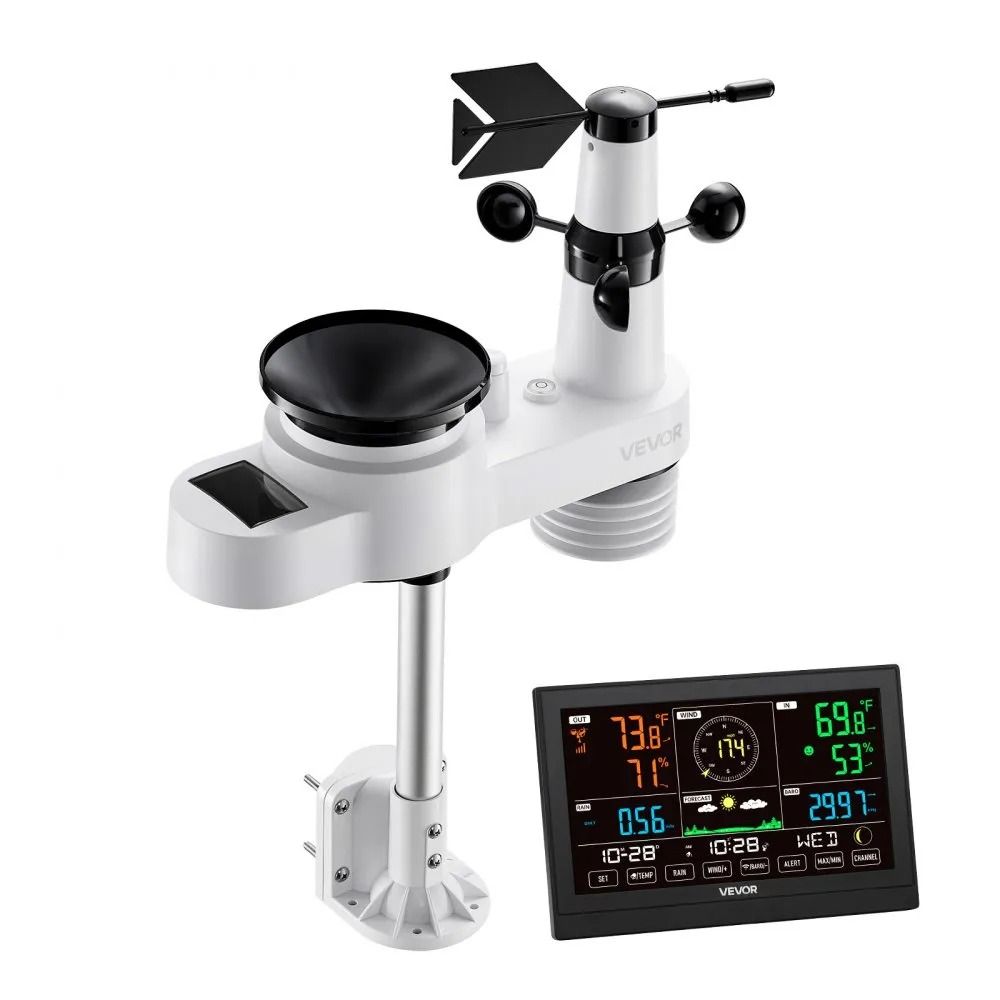 Solar Powered Weather Station VA Display Indoor Outdoor Temperature Humidity Wind Speed Rain Gauge 9