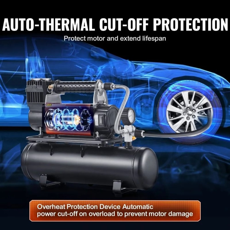 Heavy Duty Air Compressor With Tank PSI Portable Tire Inflator For Trucks SUVs RVs 4