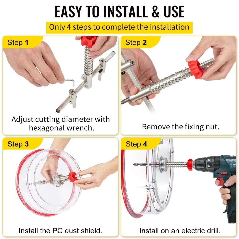 Adjustable Hole Saw Cutter Kit With Dust Shield For Clean Precision Cutting 6