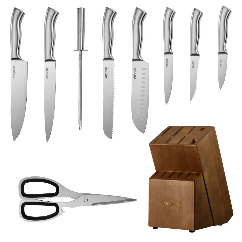 Kitchen Knife Set With Block Sharpener German Stainless Steel Knife Set For Precision Cutting 11