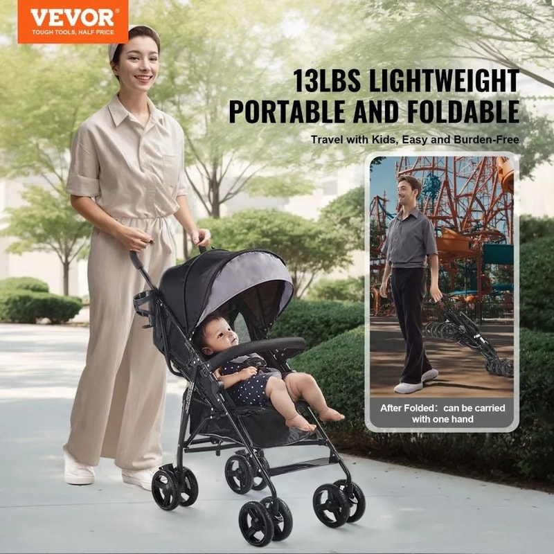 Lightweight Travel Stroller With Compact Fold Reclining Seat Storage Basket 1