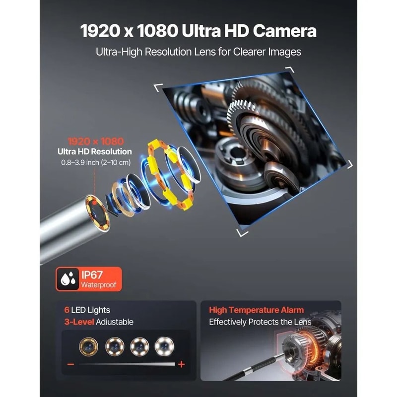 Articulating Borescope Inspection Camera With HD Display Flexible Snake Cable 4
