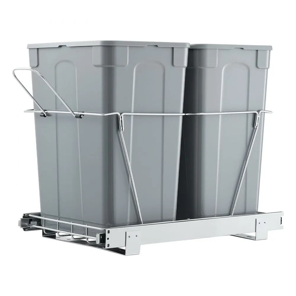 Double Pull Out Trash Can For Kitchen Cabinets With Soft Close Sliding Waste Recycling Bins 7